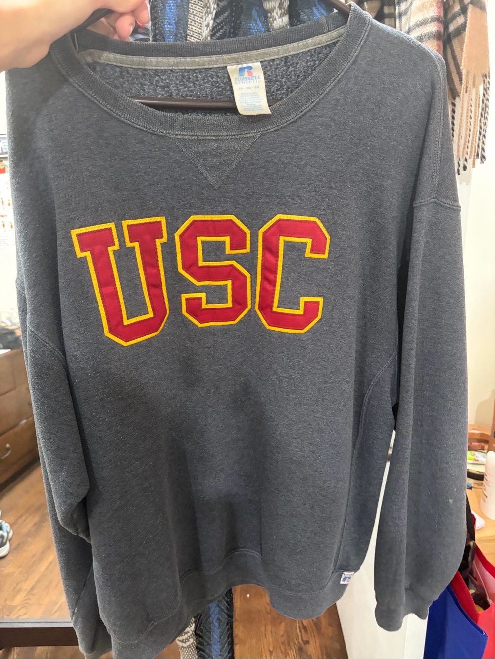 Russell Athletic Charcoal Gray Crewneck with Red and Gold USC Applique